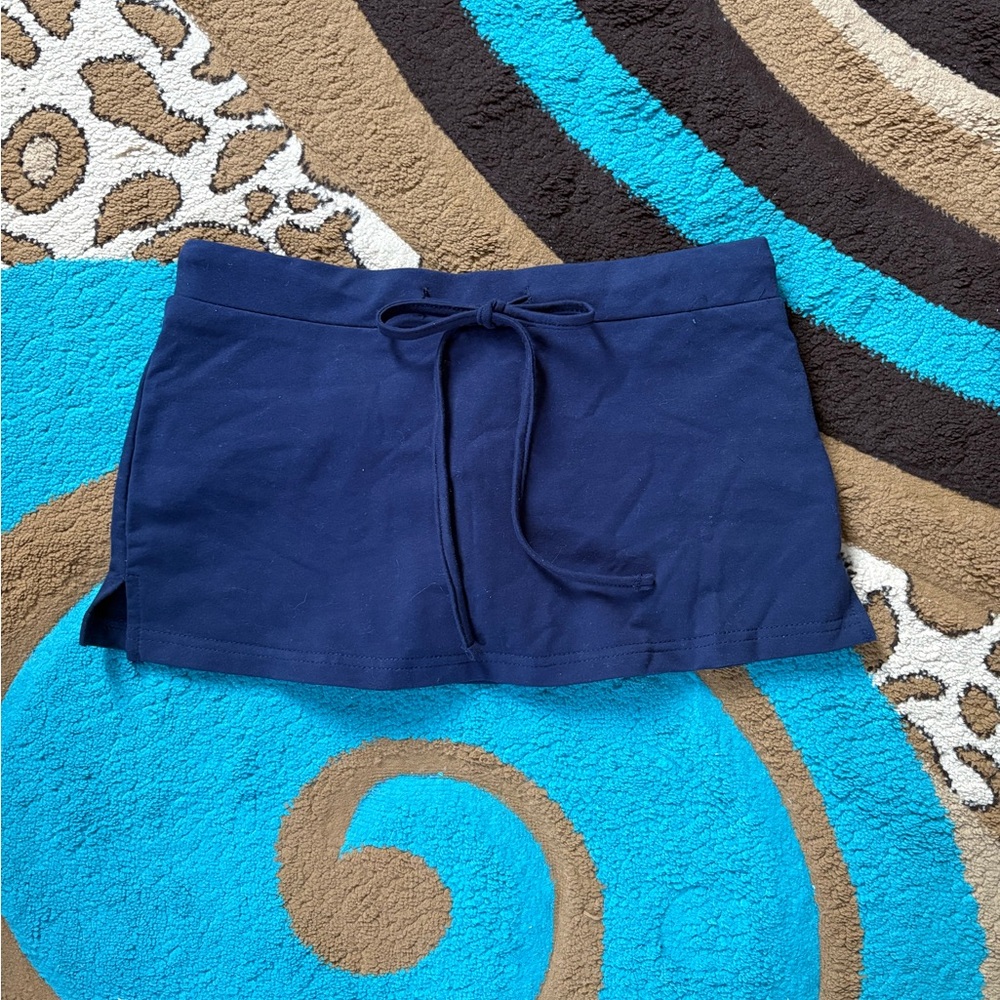 Edikted Navy Blue Mini Skort with Front Tie Drawstring